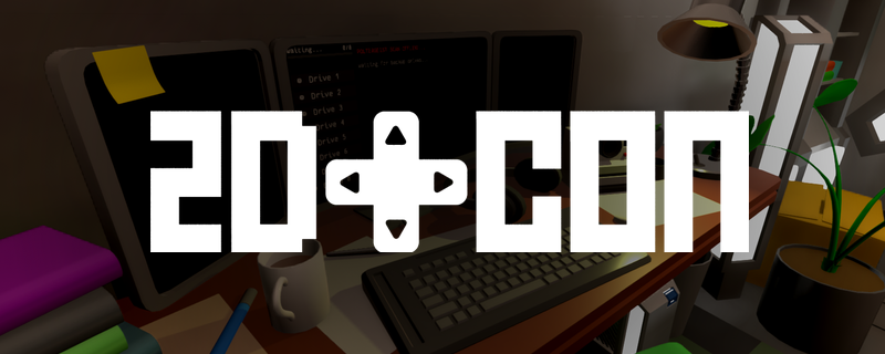A picture of one of the rooms in no signal with the 2D Con logo ontop of it.